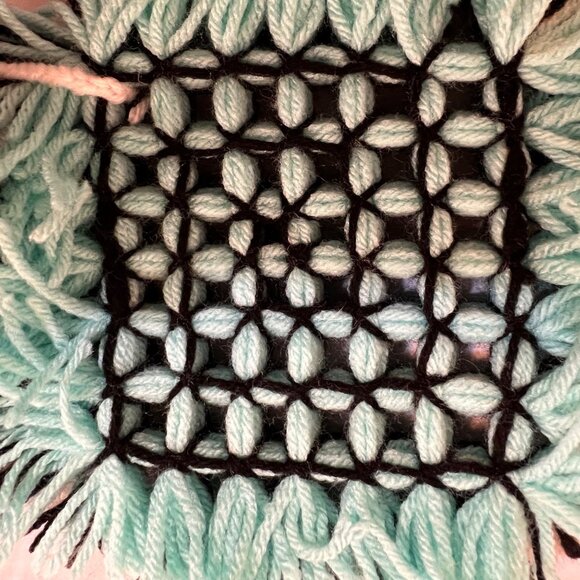 Handcrafted Woven Yarn Pot Holders Black & Aqua Square Set Of 2 7"x7" Kitchen De - Picture 6 of 7